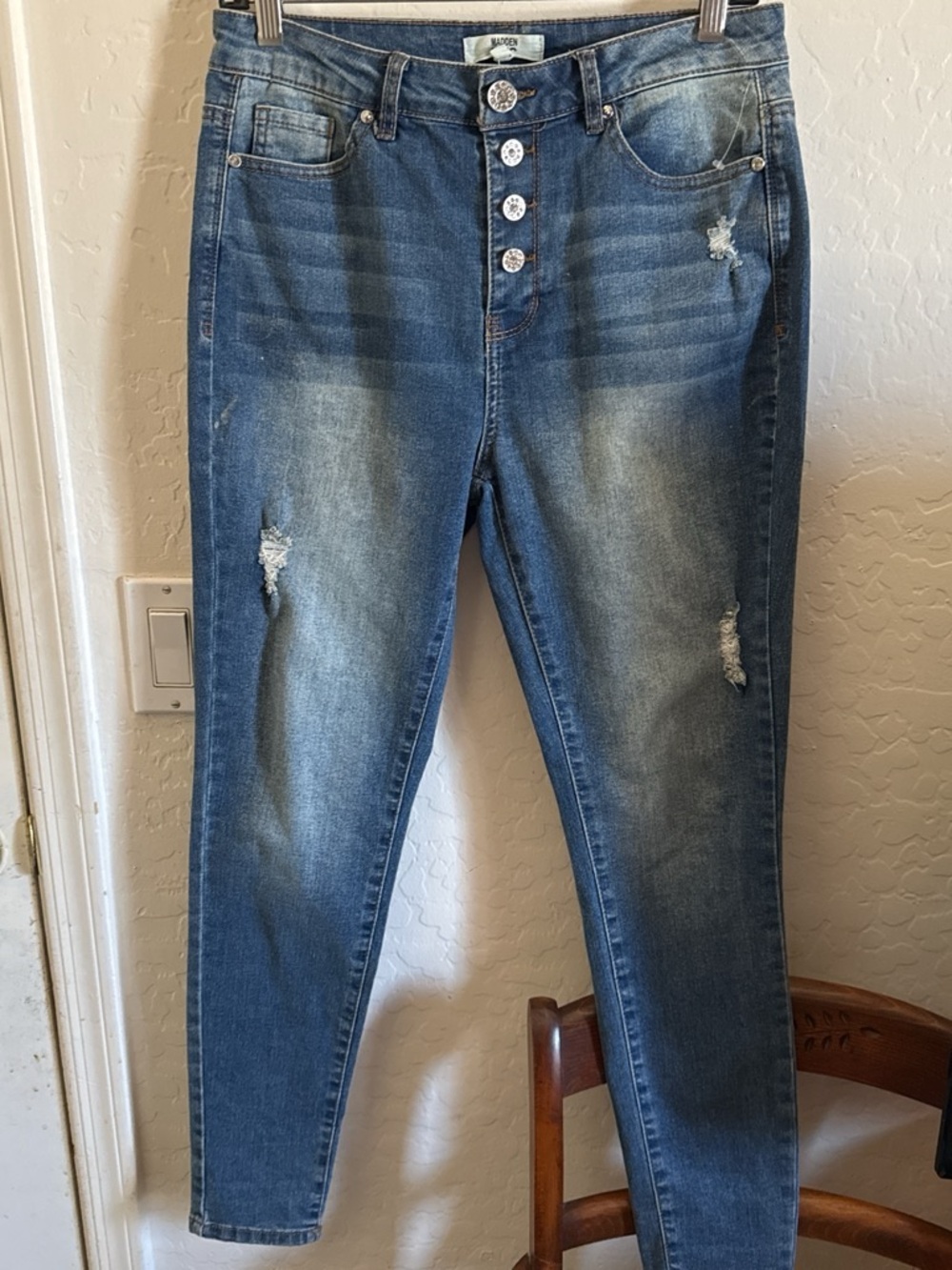 High-Rise Skinny Jeans with Button-Fly in Medium Blue